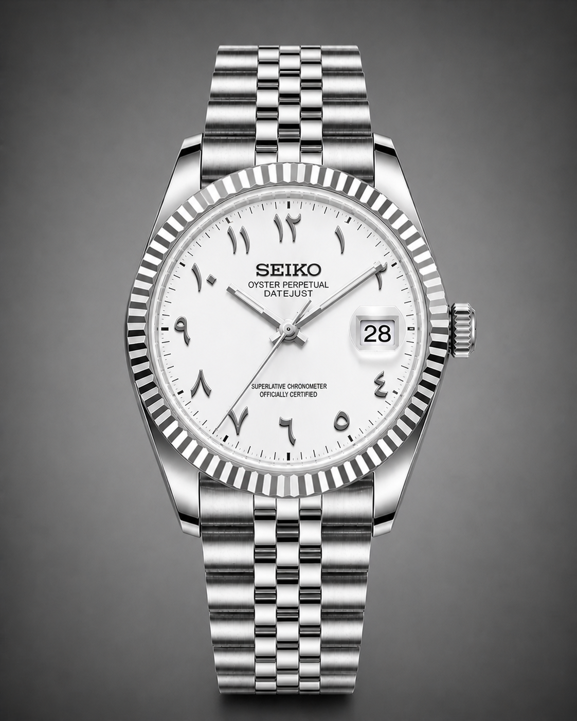 Seiko Mod Datejust White Textured Arabic