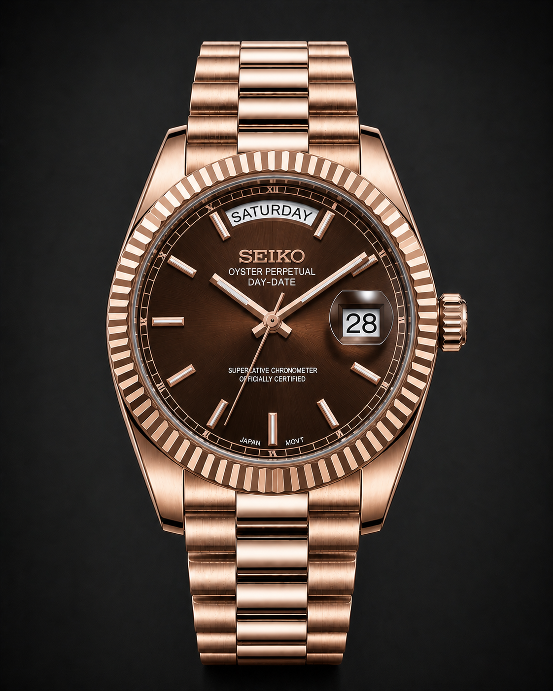 SEIKOJUST Day-Date Rose Gold Chocolate