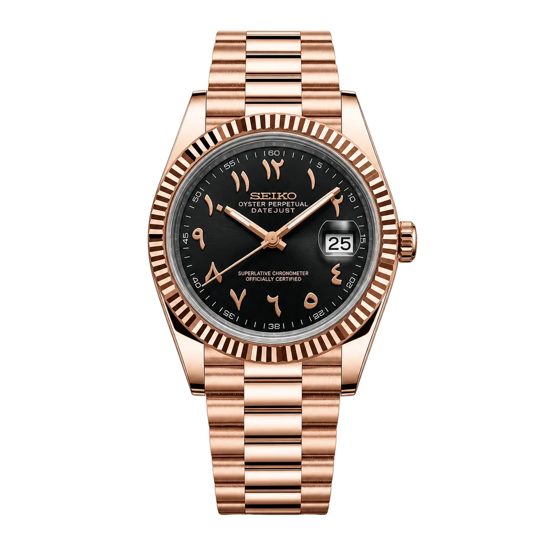 Seiko Mod Datejust – Rose Gold Arabic Black Dial