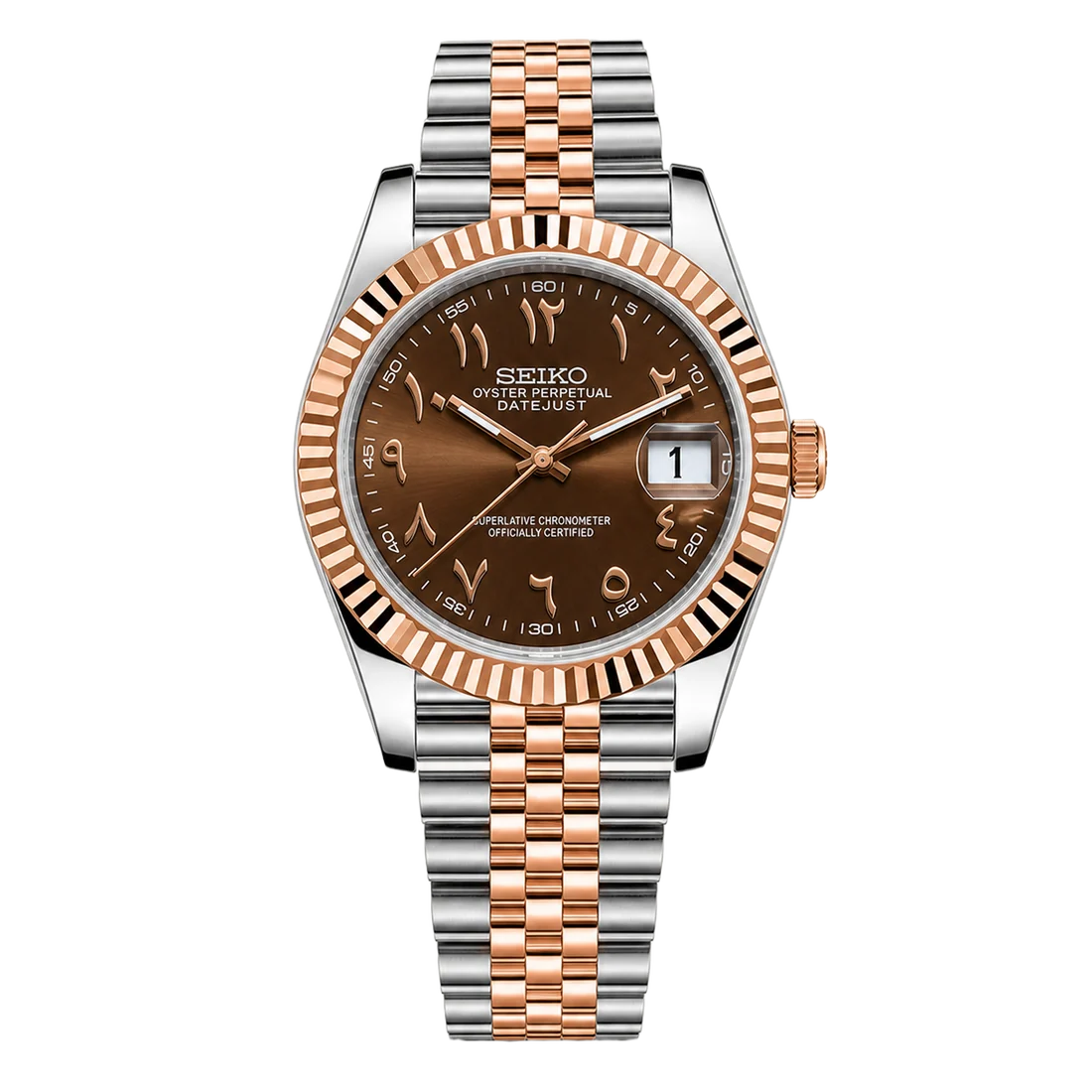 Seiko Mod Datejust – Chocolate Dial (Two-Tone Rose Gold)