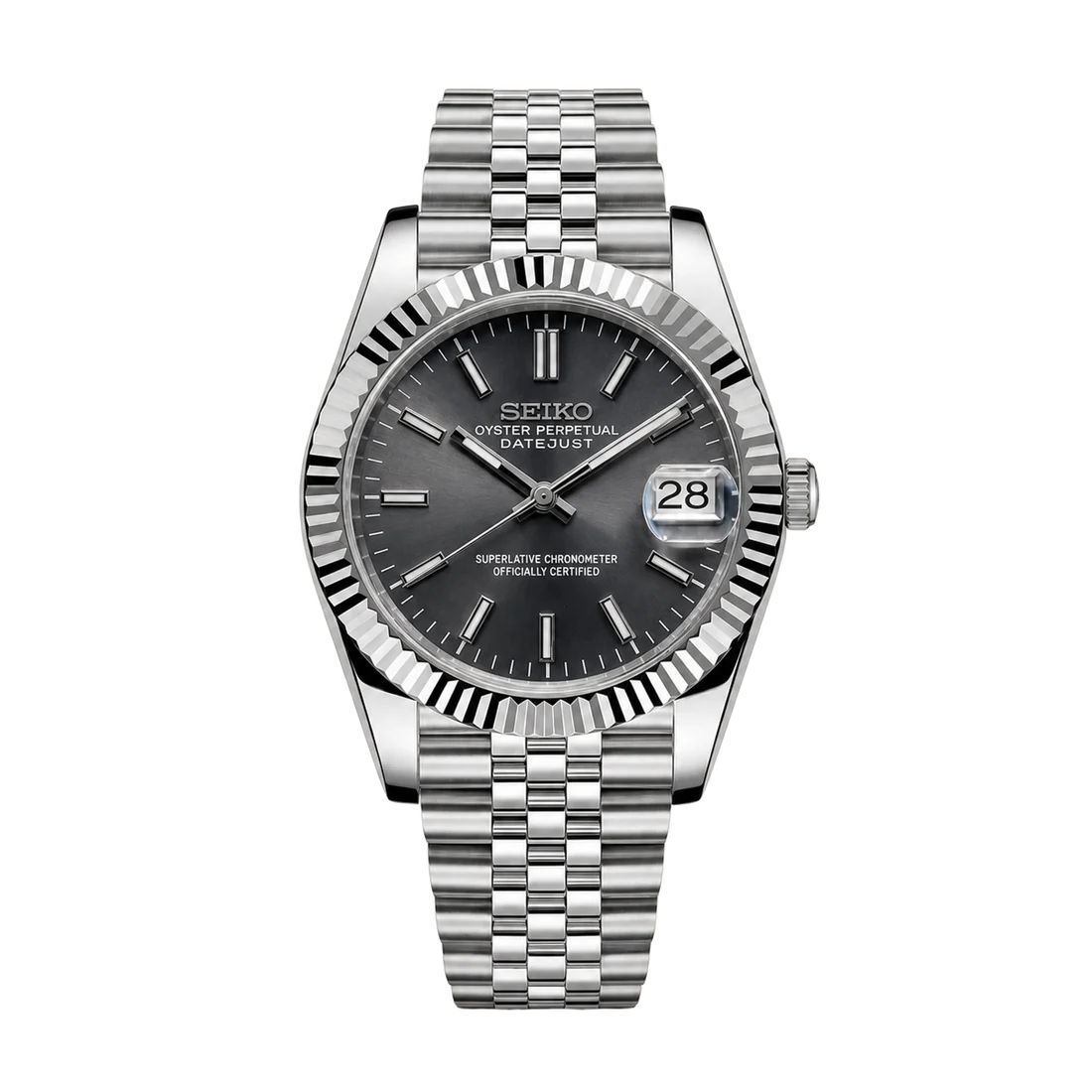 Seiko Mod Datejust – Rhodium Dial