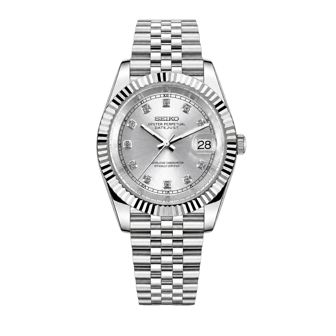Seiko Mod Datejust – Silver Diamond Dial