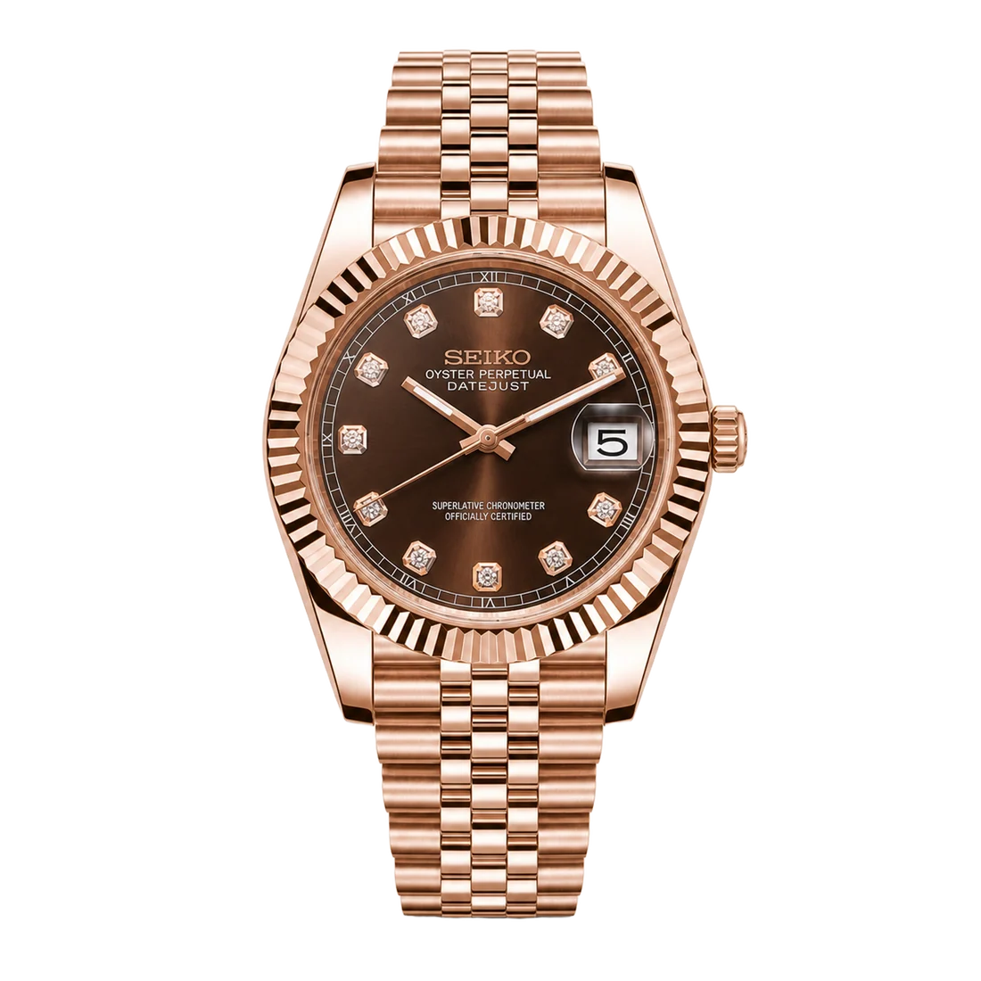 Seiko Mod Datejust – Chocolate Diamond Dial (Full Rose Gold)