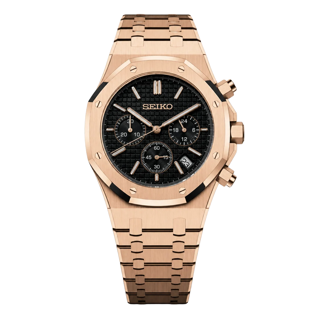 Seiko Mod Royal Oak Chronograph – Rose Gold Black Dial
