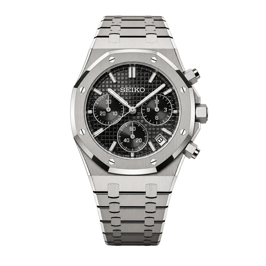 Seiko Mod Royal Oak Chronograph – Steel Black Dial