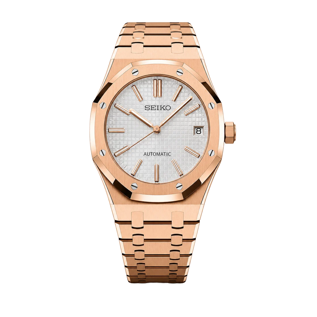 Seiko Mod Royal Oak – Rose Gold Silver Tapisserie Dial