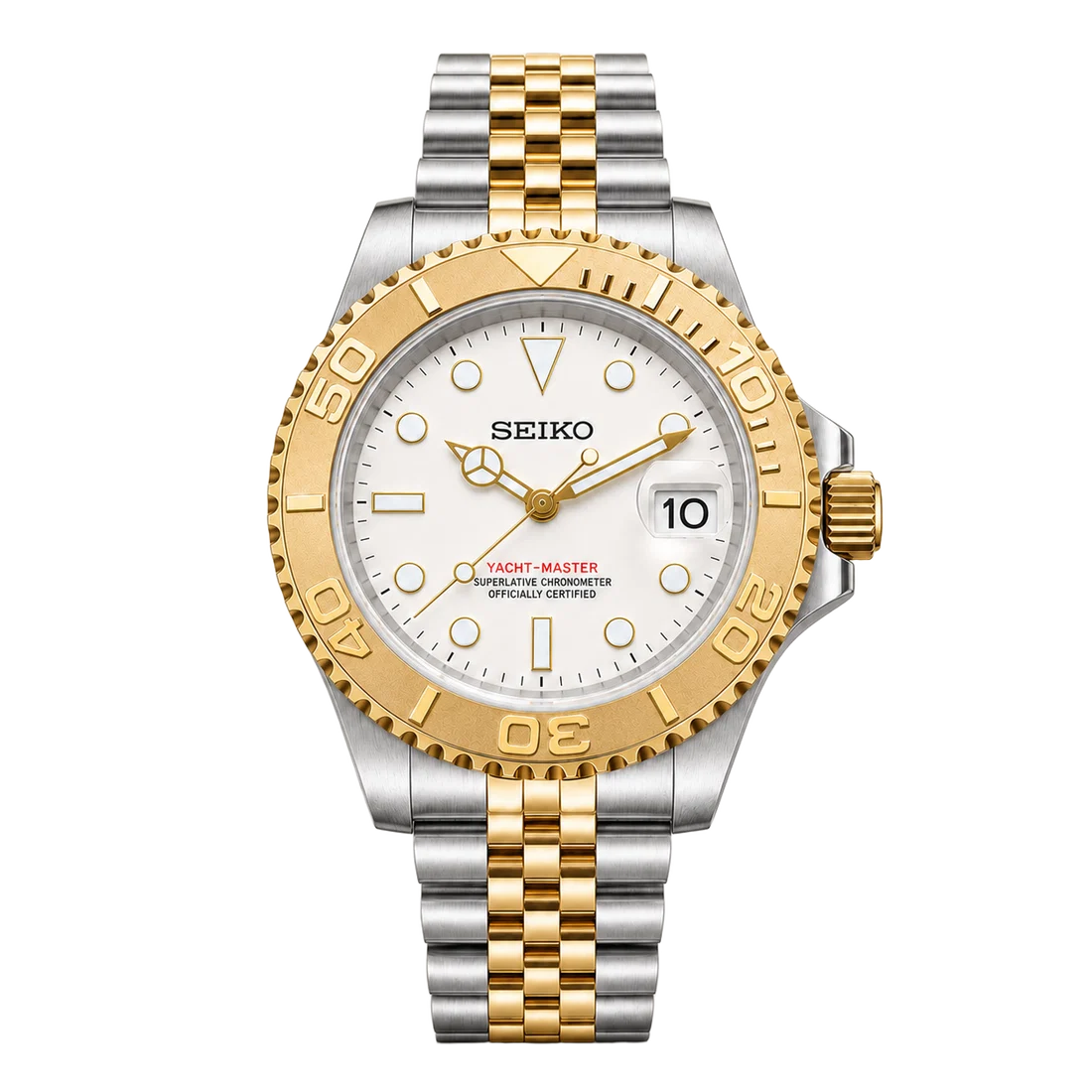 Seiko Mod Yacht-Master – Two-Tone Gold White Dial