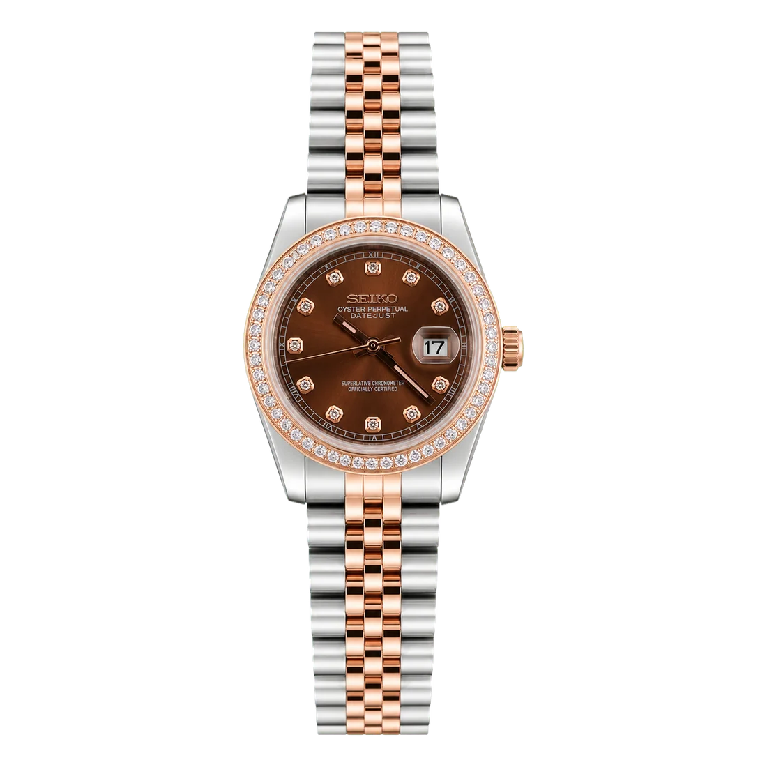 Seiko Mod Ladyjust - Rose Gold Chocolate Diamond Bezel