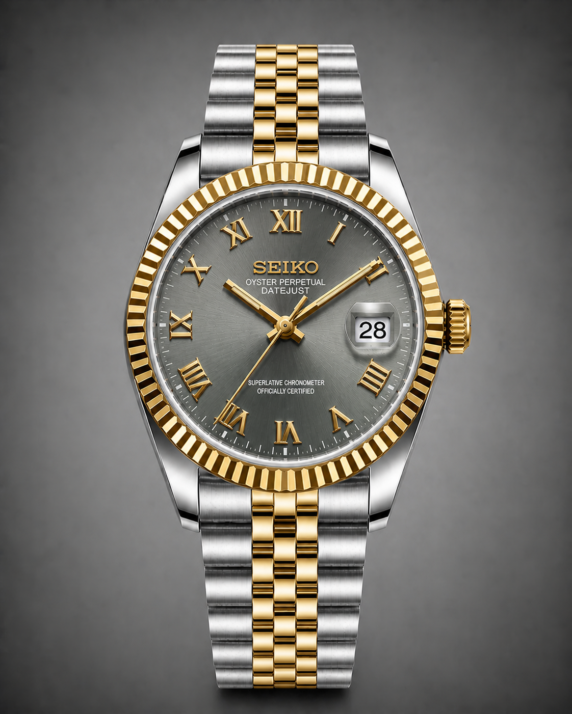 Seiko Mod Datejust Silver Gold – Arabic Green