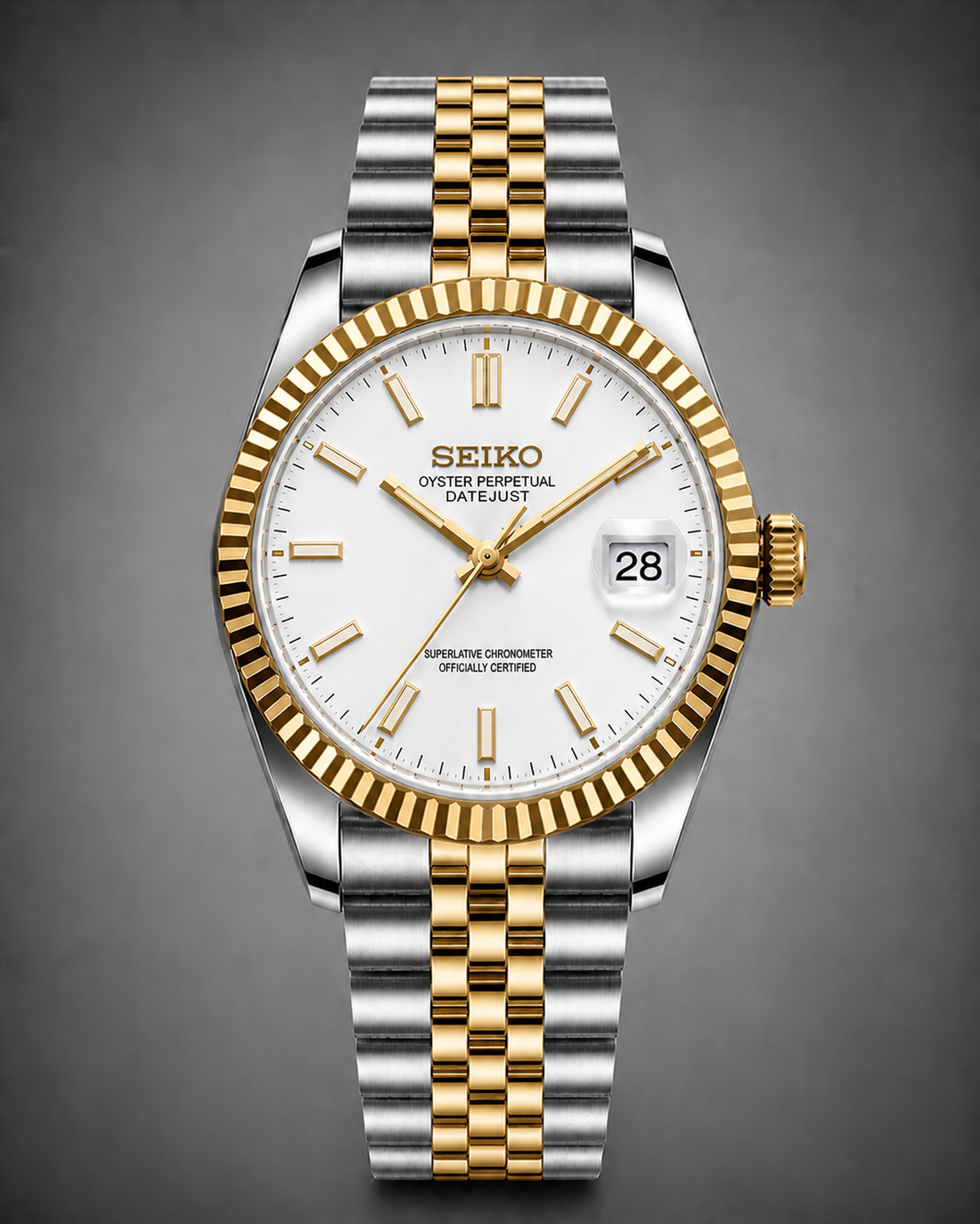 Seiko Mod Datejust Two-Tone Pure White