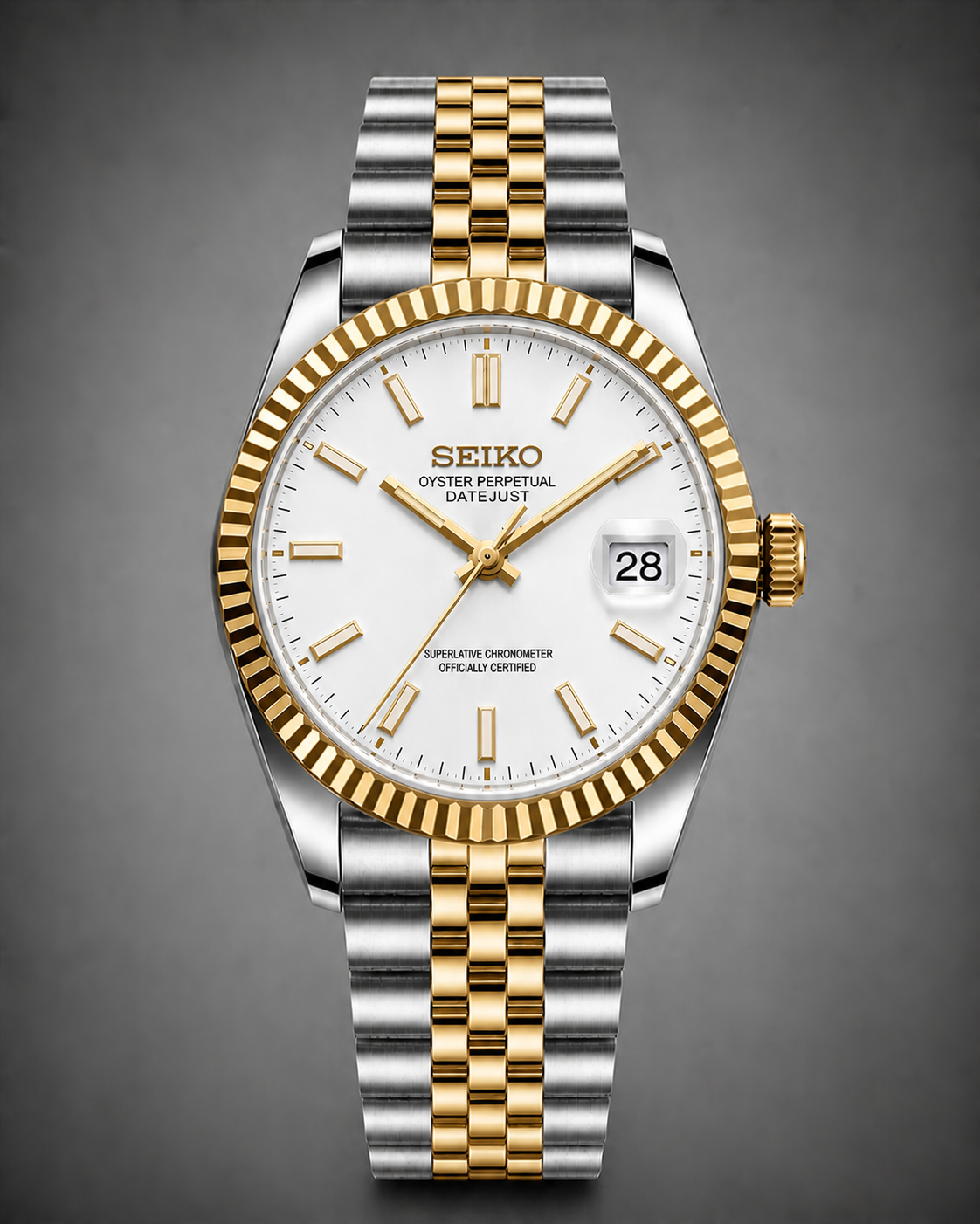 Seiko Mod Datejust Two-Tone Pure White