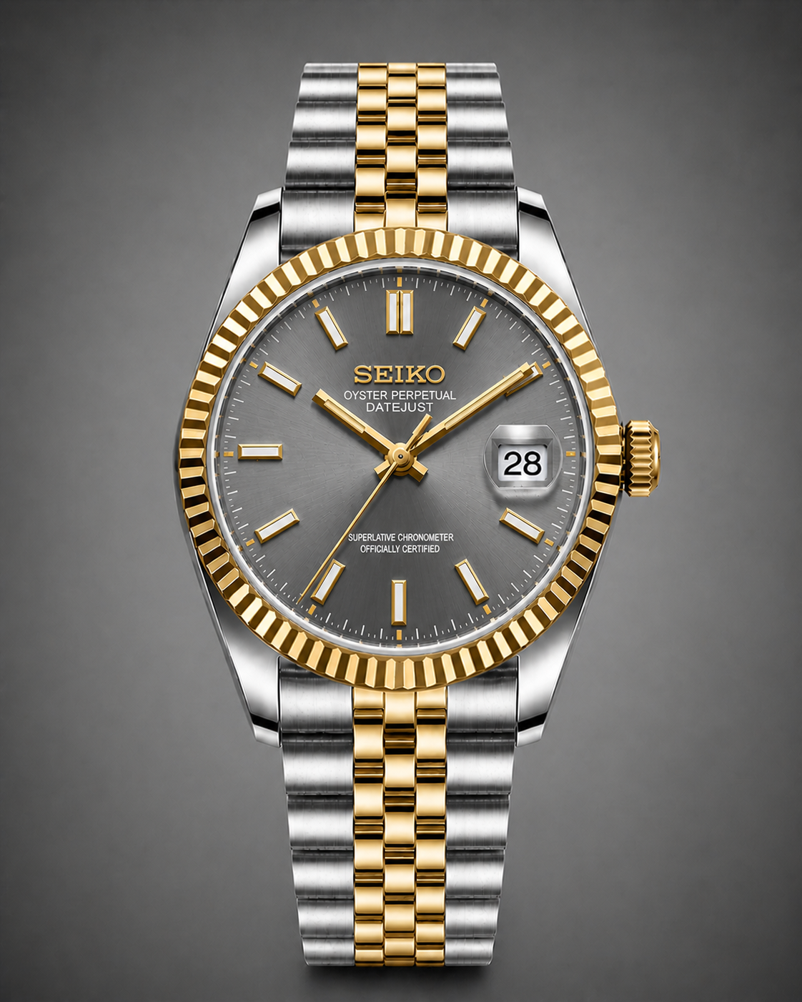 Seiko Mod Datejust Silver Gold