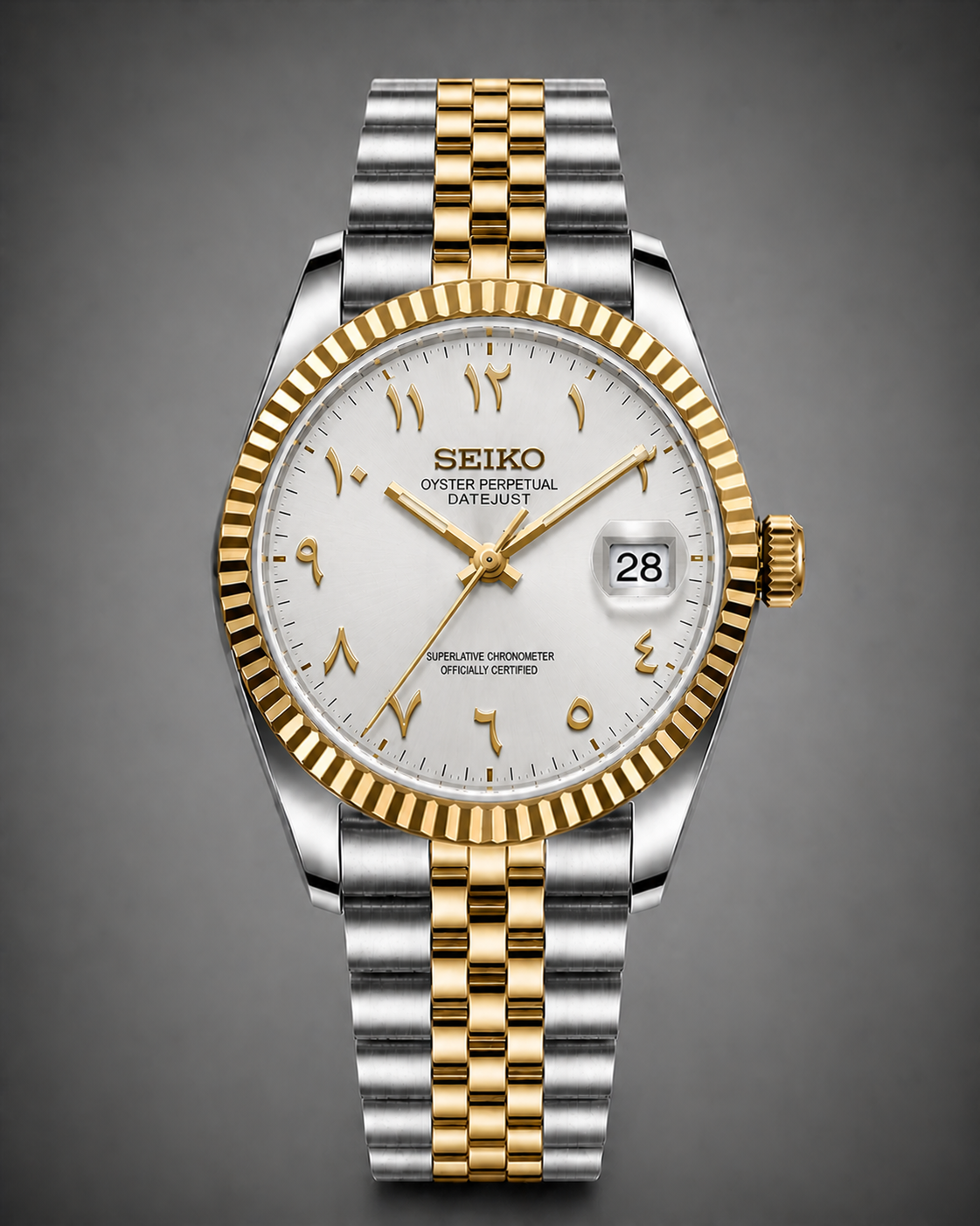 Seiko Mod Datejust Two-Tone Arabic Pure White