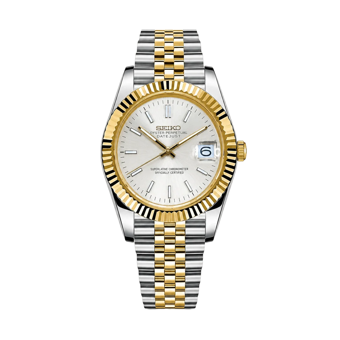 Seiko Mod Datejust – Classic White Dial (Two-Tone Gold)