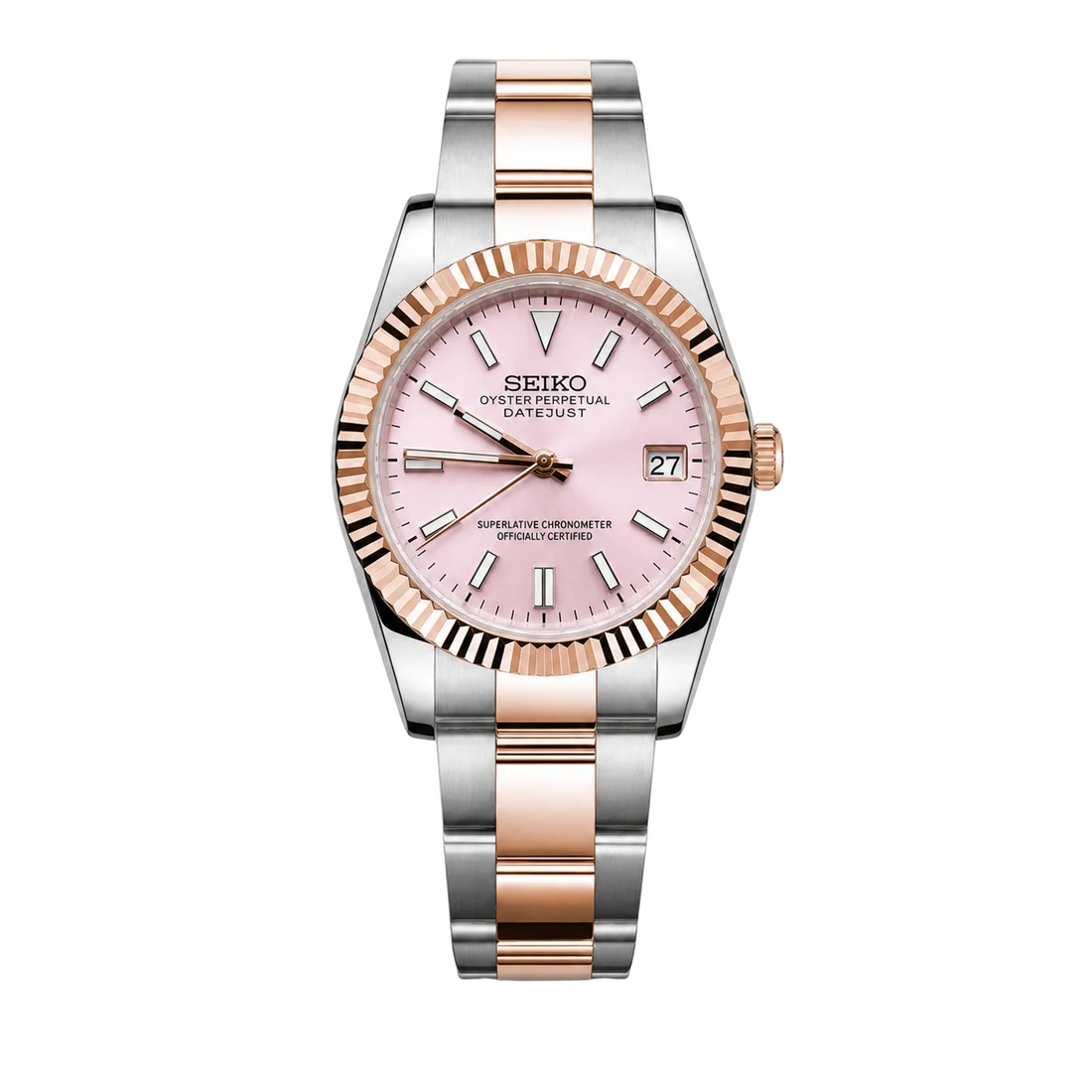 Seiko Mod Datejust – Baby Pink Dial (Two-Tone Rose Gold)