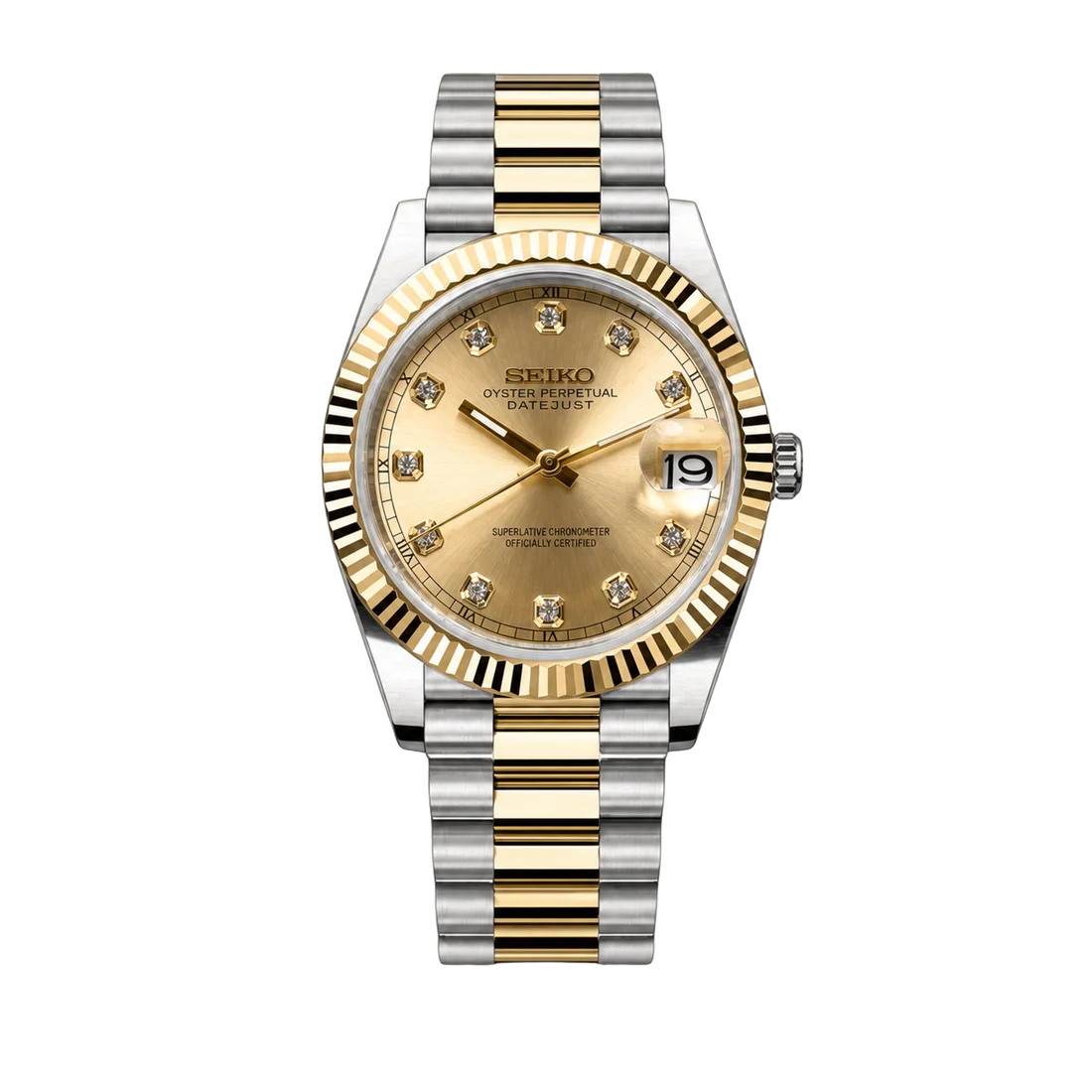 Seiko Mod Datejust – Gold Diamond Dial (Two-Tone)