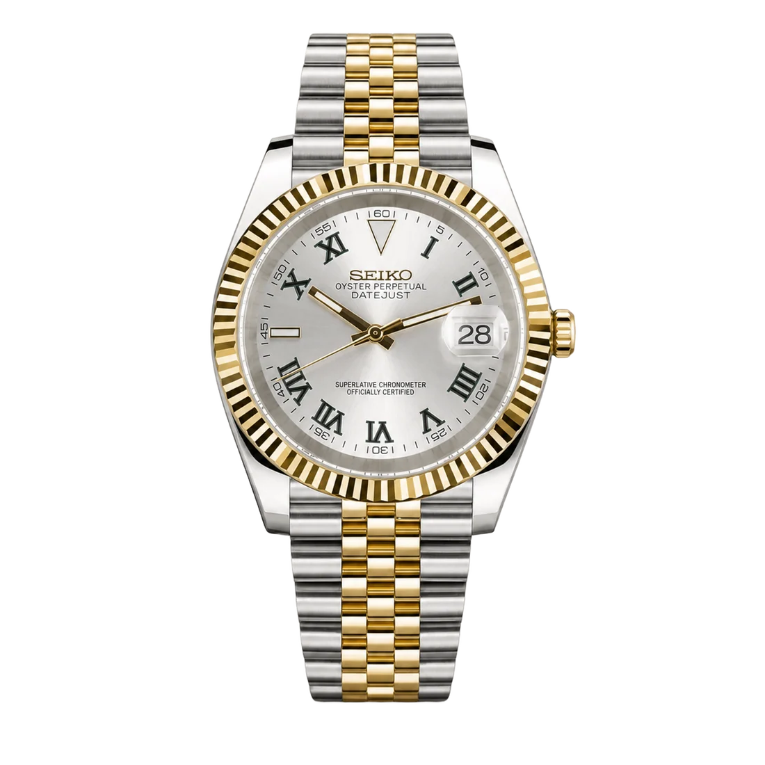 Seiko Mod Datejust – Two-Tone Wimbledon Roman Dial