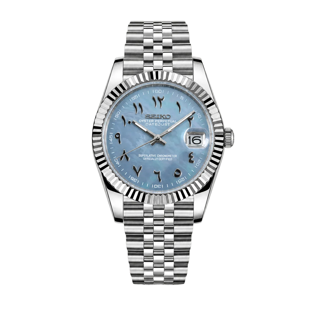 Seiko Mod Datejust – Ice Blue Arabic Dial