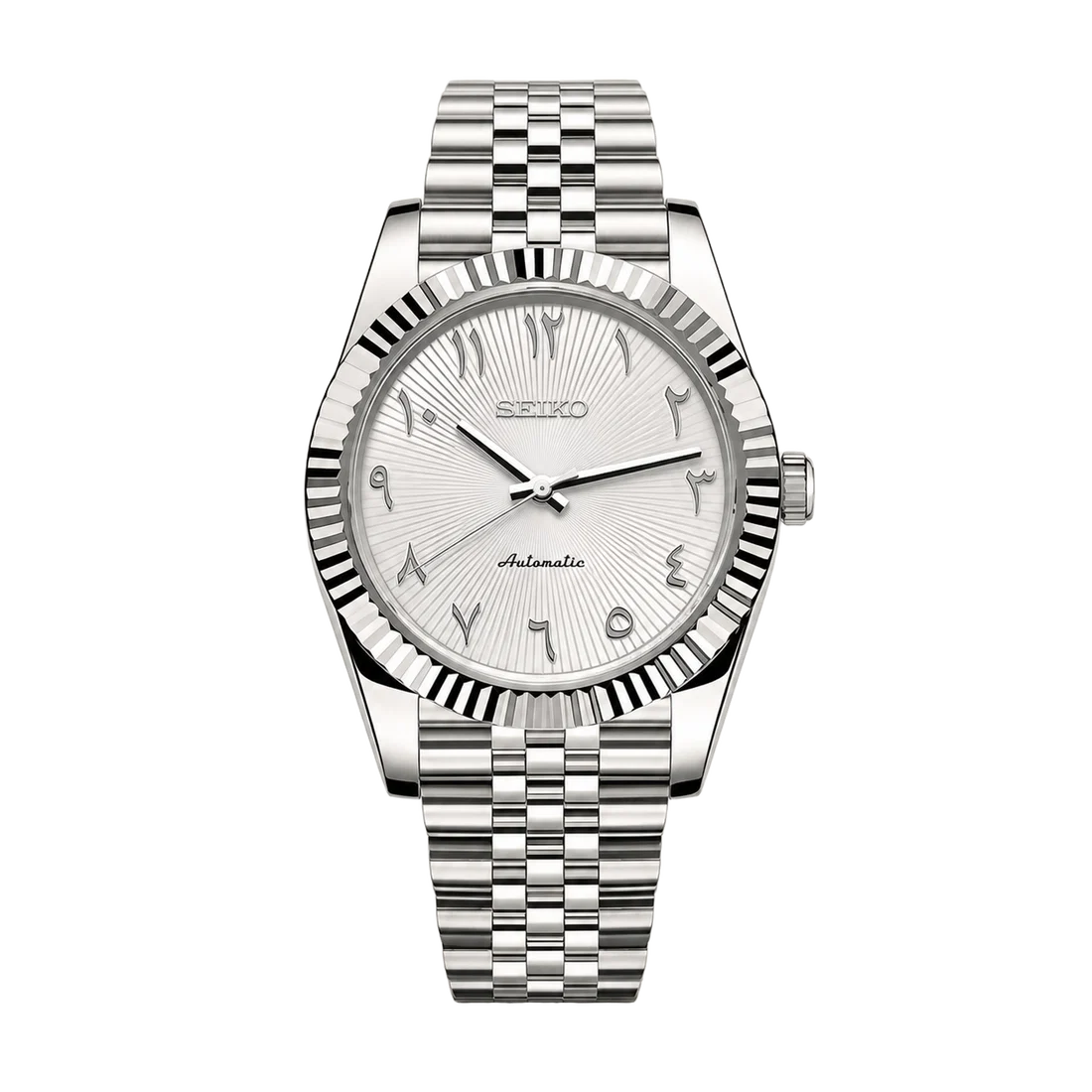 Seiko Mod Datejust – White Arabic Sunburst Dial