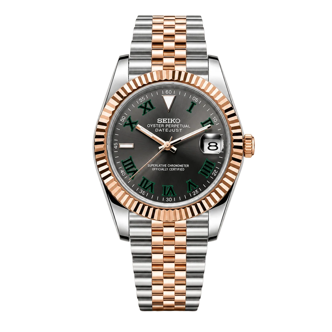 Seiko Mod Datejust – Wimbledon Dial (Two-Tone Rose Gold)