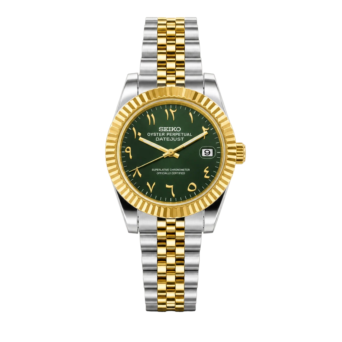 Seiko Mod Datejust – Green Arabic Dial (Two-Tone Gold)