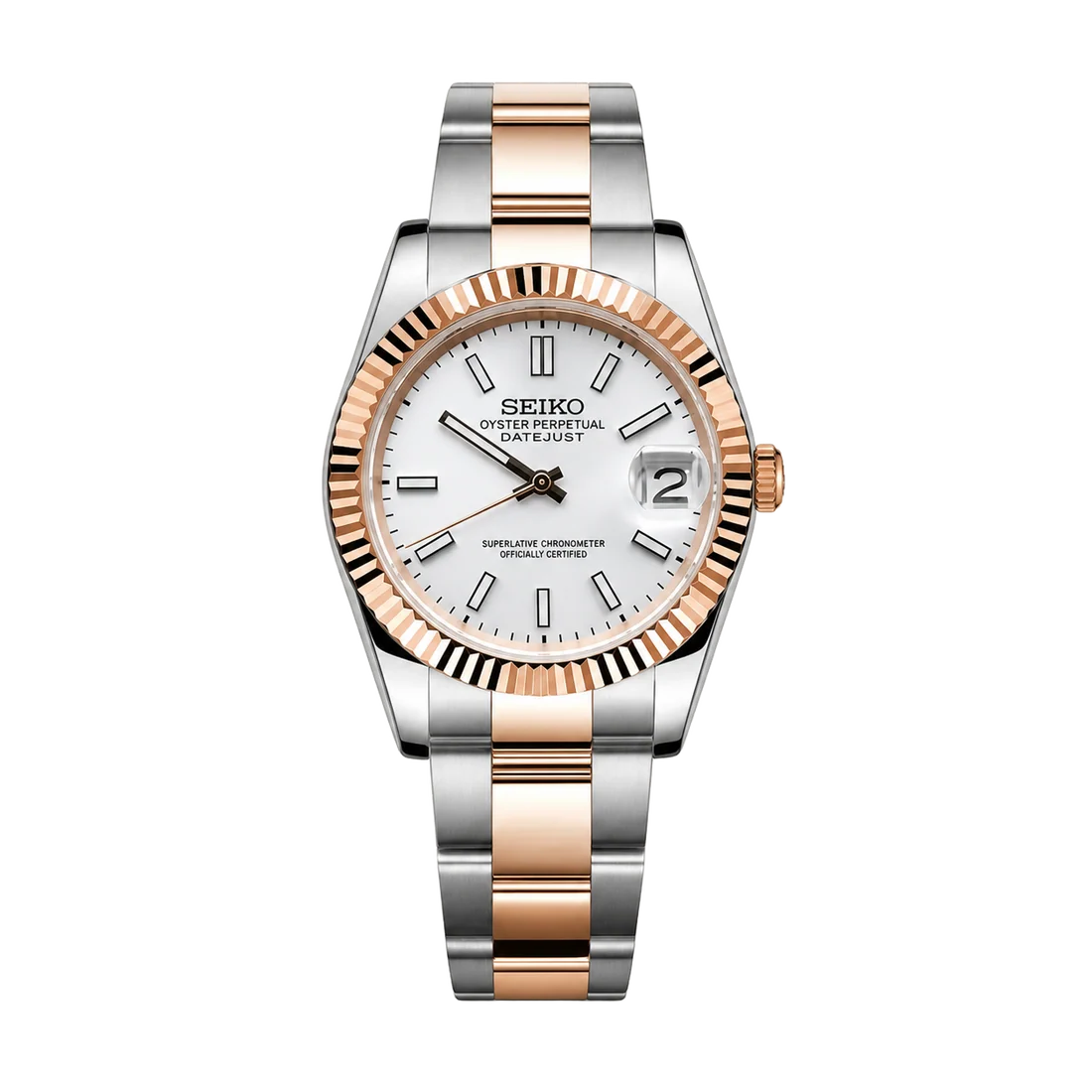 Seiko Mod Datejust – Two-Tone White Dial (Rose Gold)