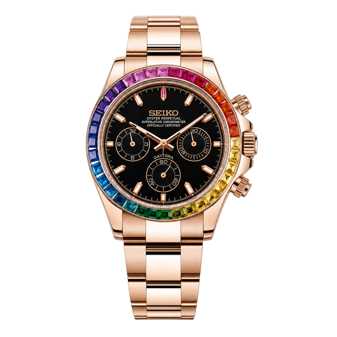 Seiko Mod Daytona – Rainbow Rose Gold Black