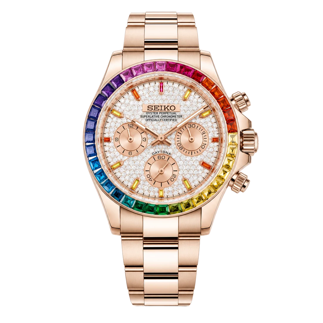 Seiko Mod Daytona – Rainbow Rose Gold White
