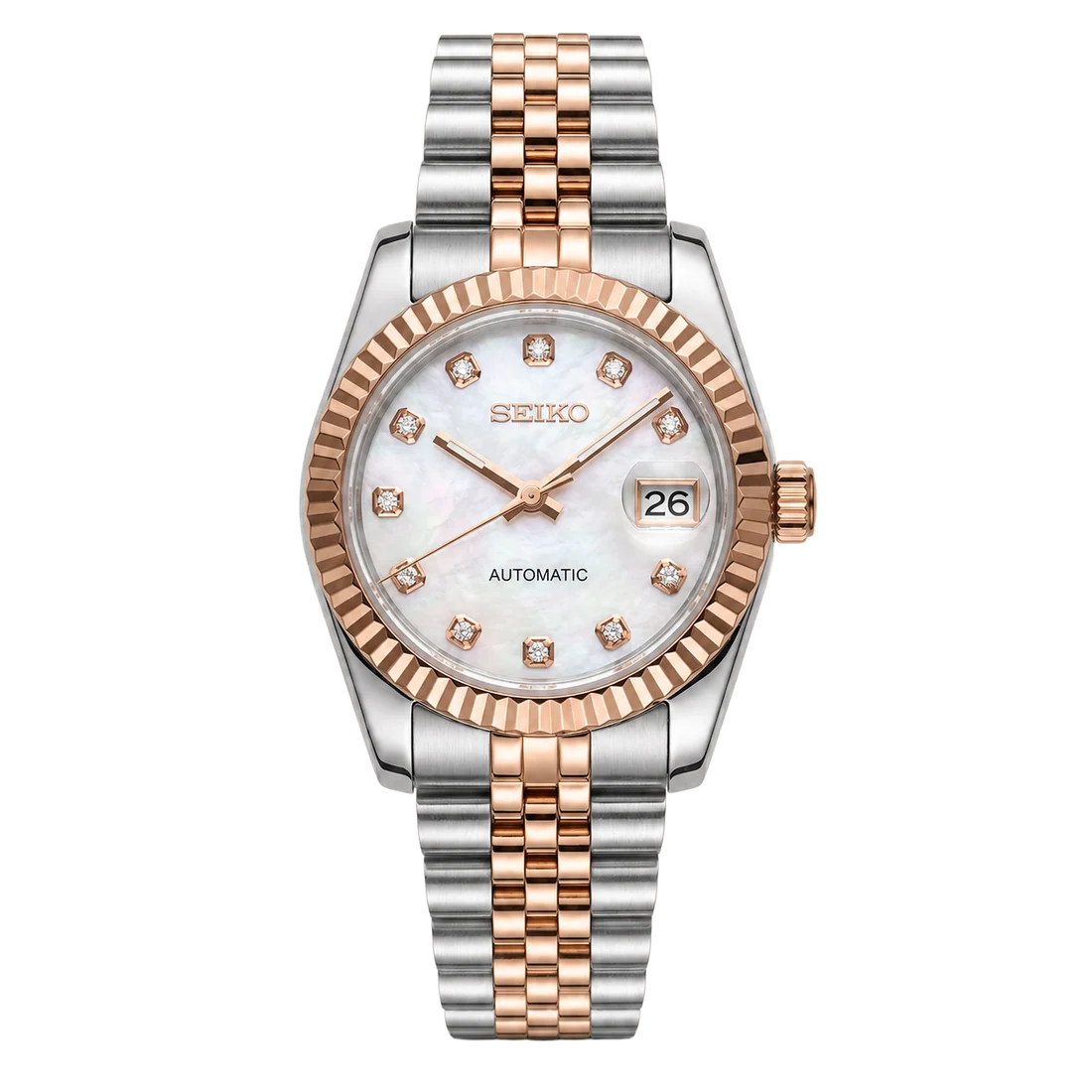 Seiko Mod Ladyjust – Two-Tone Rose Gold Mother of Pearl &amp; Diamonds