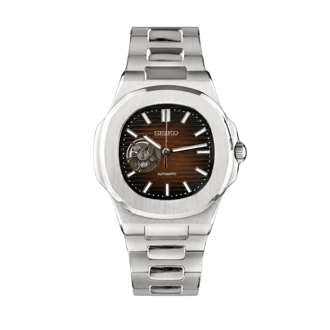 Seiko Mod Nautilus Open Heart Chocolate – Silver Edition