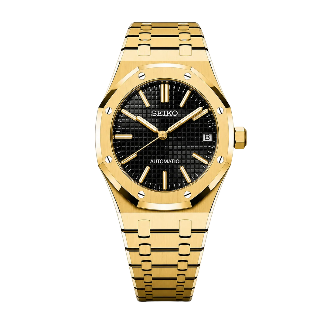 Seiko Mod Royal Oak - Gold Black Tapisserie Dial