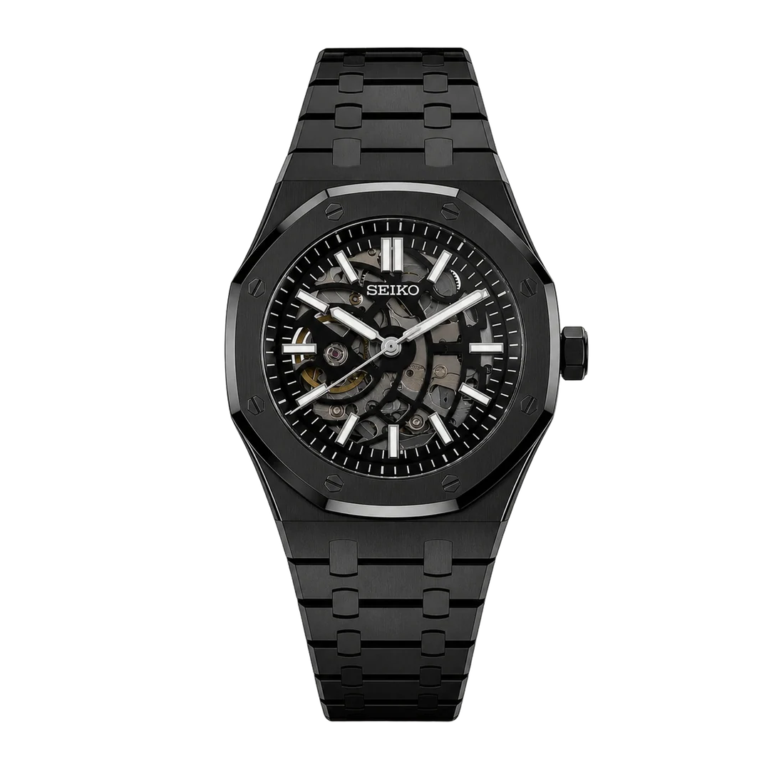 Seiko Mod Royal Oak – Black Skeleton Dial