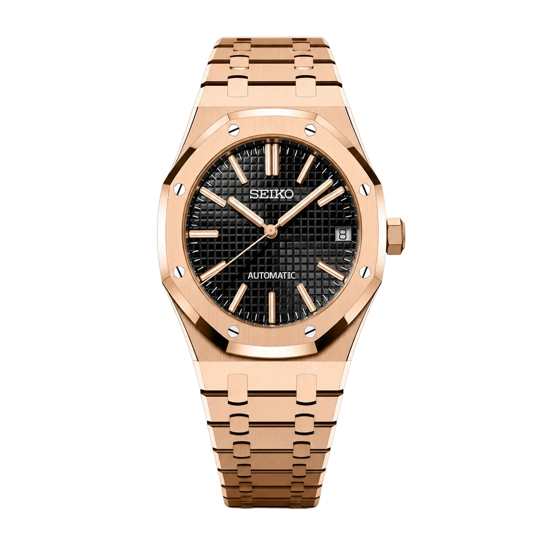 Seiko Mod Royal Oak – Rose Gold Black Tapisserie Dial