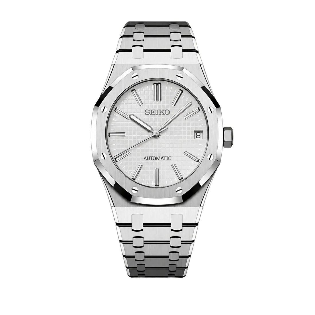 Seiko Mod Royal Oak – White/Silver Tapisserie Dial