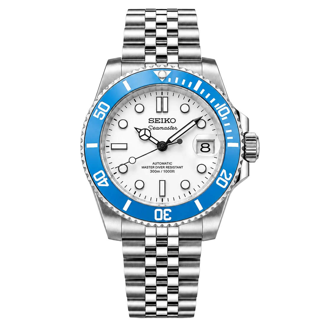 Seiko Mod Seamaster Diver – White Dial Blue Bezel