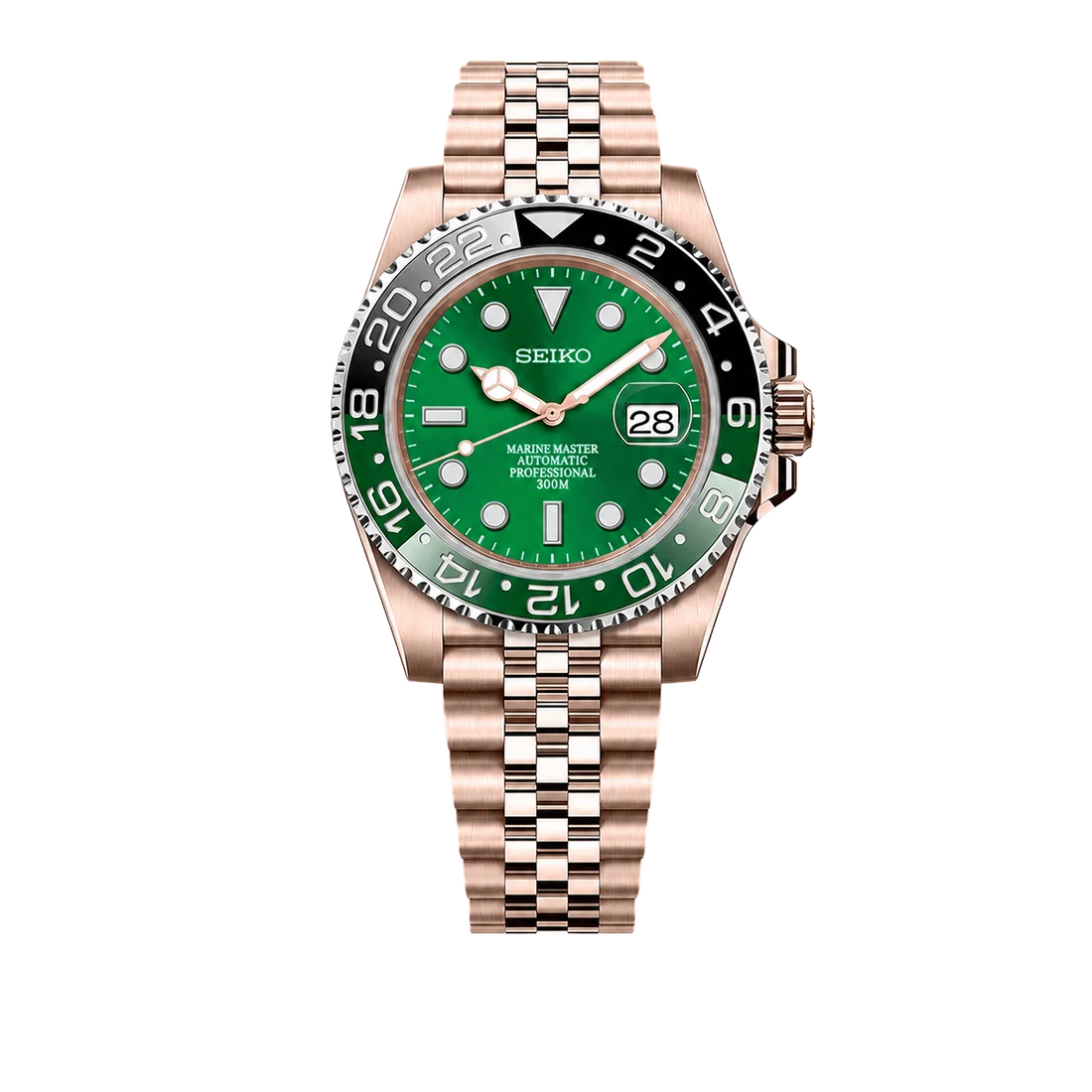 Seiko Mod Submariner 24H – Green Sprite Rose Gold