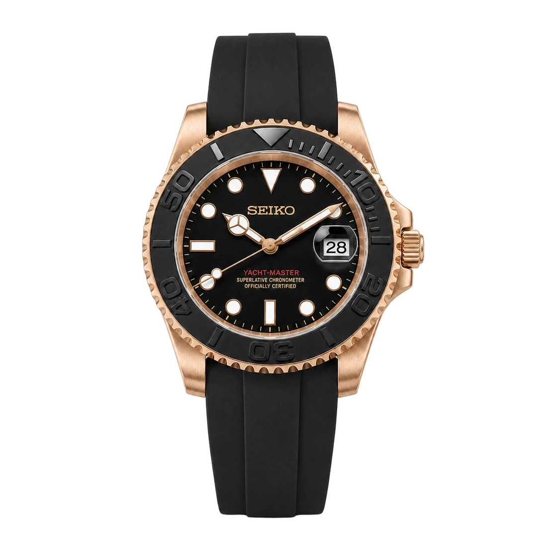 Seiko Mod Yacht-Master – Rose Gold Black Oysterflex