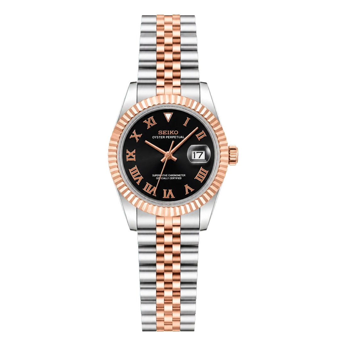 Seiko Mod Ladyjust - Two-Tone Rose Gold Black Roman